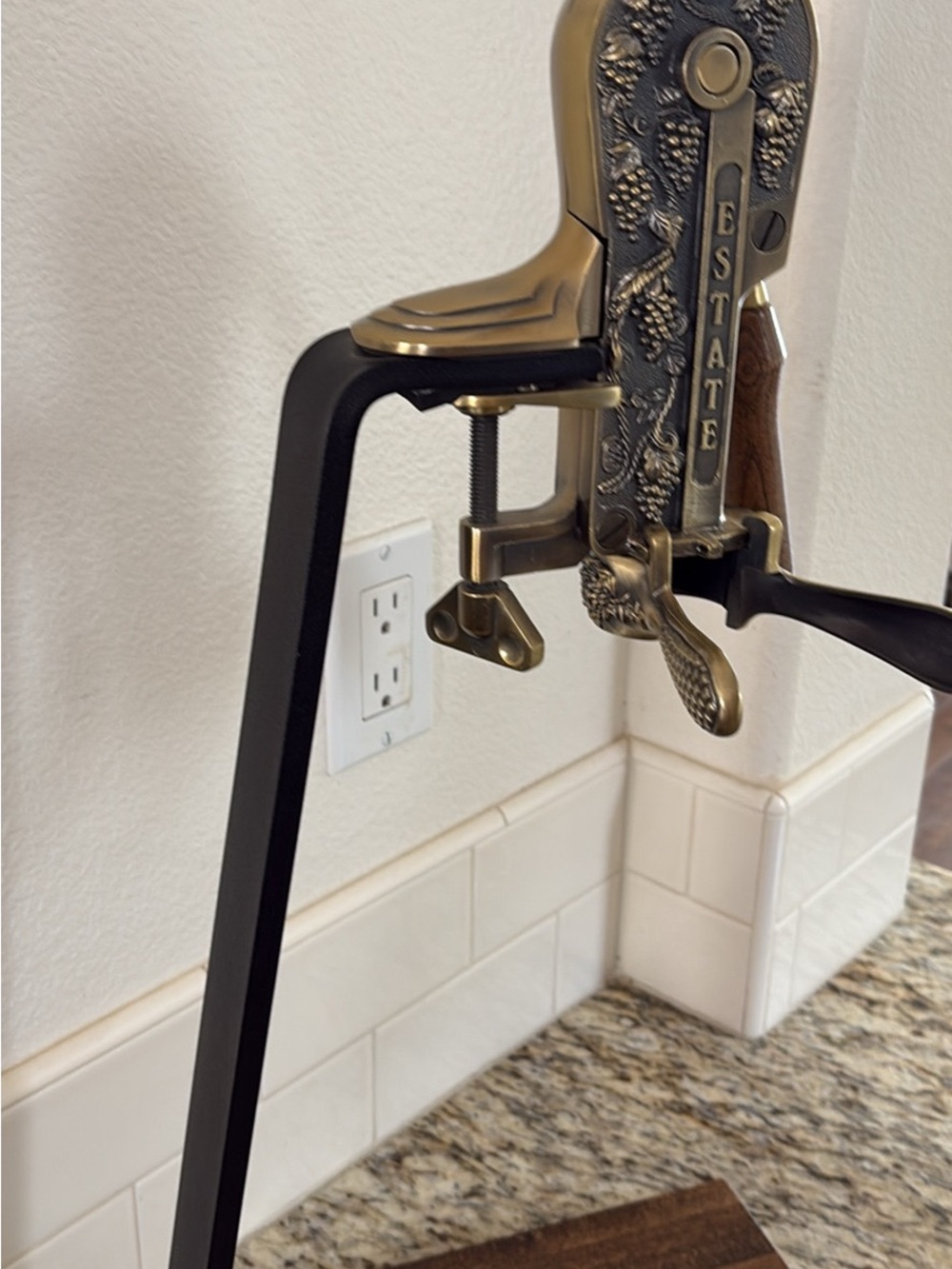 Estate Brass and Black Lever-Style Corkscrew Wine Opener